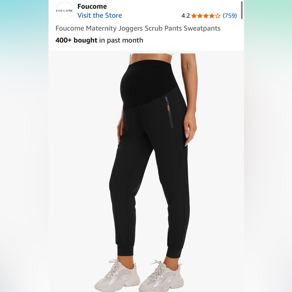 Black Maternity Joggers with Zipper Pocket
